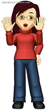 打招呼的3d墨镜女人韩国人物插画