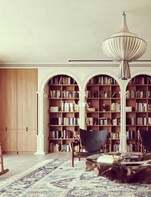 �️ 拱形柱状设计与木质开放书架完美结合,打造充满文艺气息的