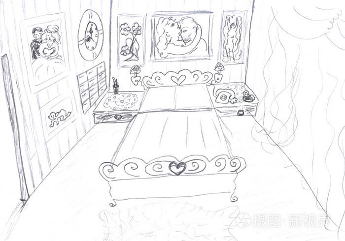 interior of bedroom sketch