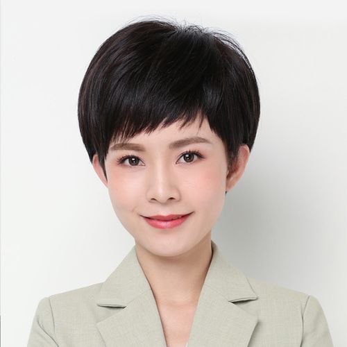 假发女短发时尚自然斜刘海发型真发混发气质主持人女士全头套