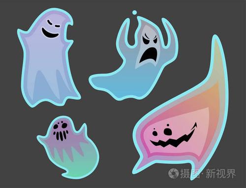 卡通幽灵鬼人物可怕的假日怪物服装邪恶剪影毛骨悚然幽灵幽灵幻影矢量