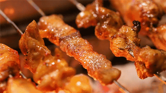 炭火上滋滋作响的的肉串,看着烧烤的大叔把椒盐,孜然,辣椒面一一撒入