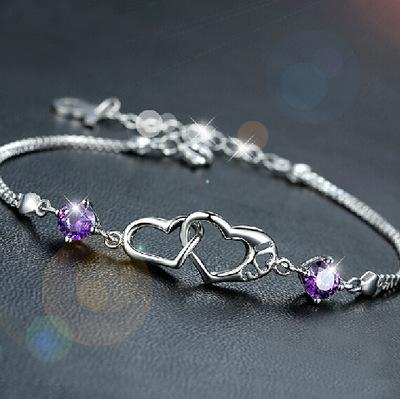 【赠送证书】正品925纯银 i love u心形爱心水晶手链 女友礼物