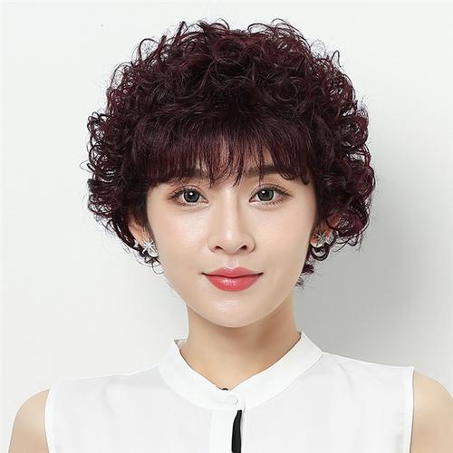 假发女短发真人发丝短卷发气质真发全头套式自然中老年假发套妈妈