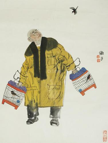 马海方 《遛鸟图》