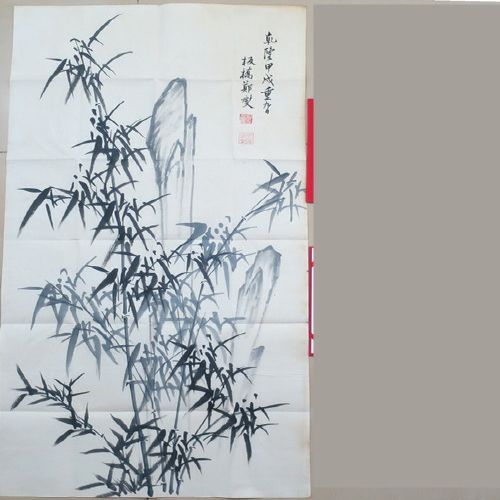 百分百手绘 郑板桥 字画 三尺 墨竹 有证书 仿古纸 郑