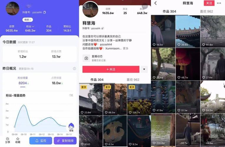 抖音9月2日的涨粉达人榜中,全平台排名第二的是禅意内容创作者@释慧海
