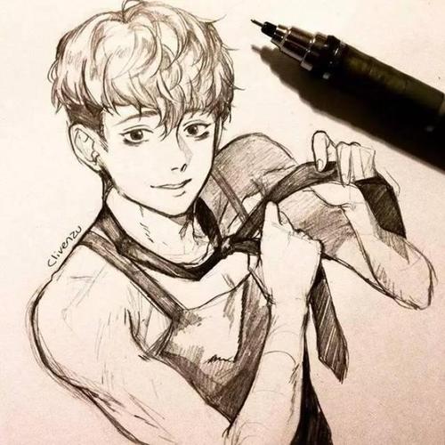 转载自qq,画师:clivenzu 少年 手绘 黑白 动漫