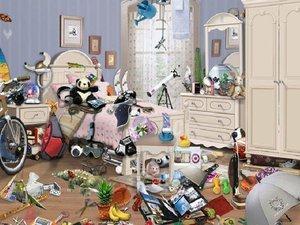 这是在一间放有熊猫玩具的房间房间里杂乱不堪简直无从下脚.
