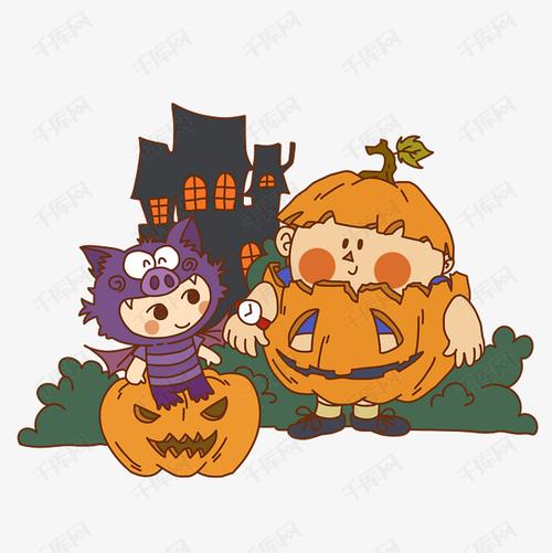 卡通手绘万圣节装扮插画