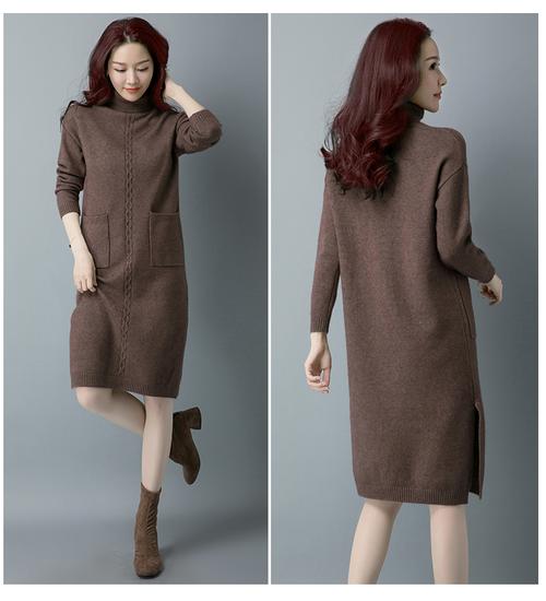 歌米拉高领毛衣女中长款打底衫新款配大衣针织衫过膝秋冬咖啡m