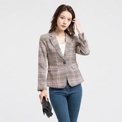 罗蒙西装外套女新品韩版修身时尚格子小西装上衣外套