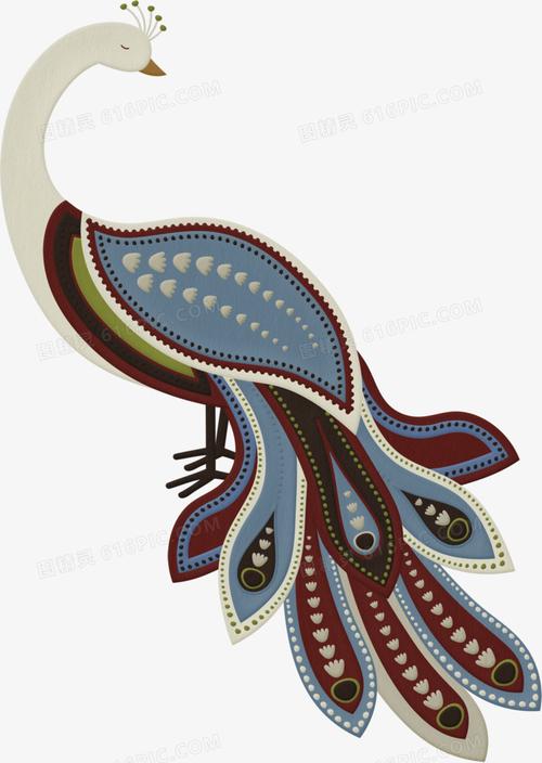 手绘素材古典卡通孔雀装饰画