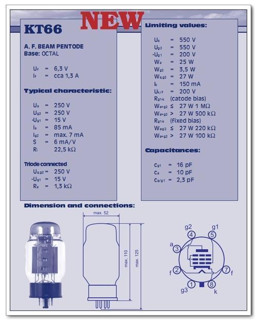 kt66电子管外形,管脚识别,参数和电路介绍