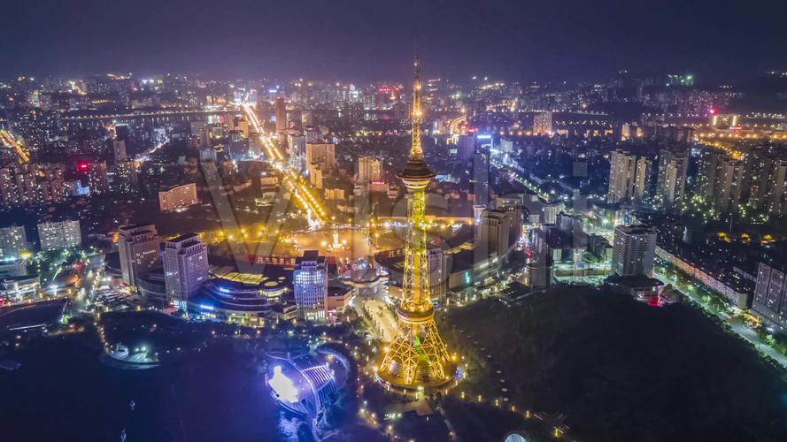 株洲电视塔神龙城河西延时摄影航拍夜景4k_3840x2160_高清视频素材
