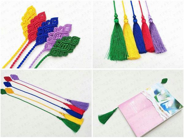 diy玉线编绳书签diy手编孔雀翎个性书签