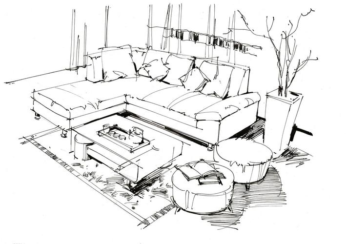 室内设计手绘作品分享1家居陈设元素线稿表达