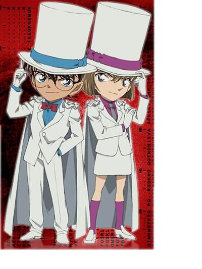 柯南和小哀穿着怪盗基德的那件白礼服两个人靠在一起的图片,最好符合