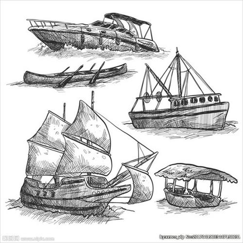五款手绘船只