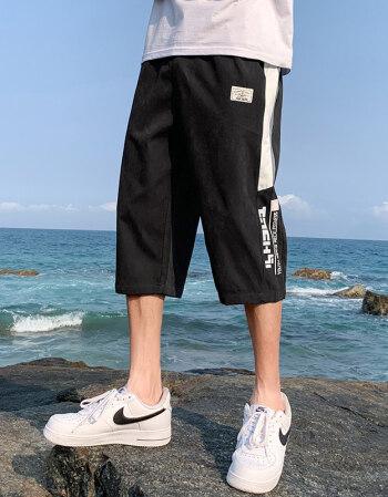 男士帅气七分马裤新款春夏季运动直筒裤韩版潮流休闲百搭裤子38黑色