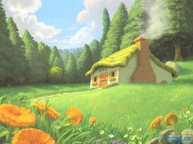 森林中的房子背景图片