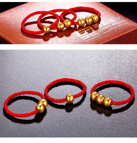乾龙黄金转运珠戒指编织足金999小金戒指3d硬金抖音爆款4mm金豆豆