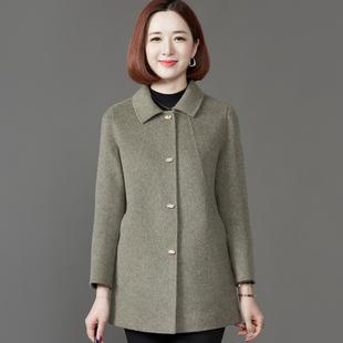 2021新款妈妈秋冬洋气宽松羊毛呢子外套中老年双面羊绒大衣女短款