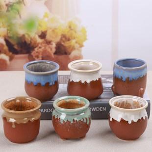 厂家直销陶瓷多肉花盆流釉现代植物盆栽田园复古多肉花盆批花釉盆