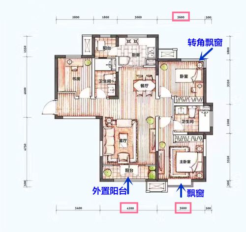 解析四:客厅外置阳台,主卧飘窗,客厅角窗,视野更加广阔