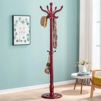 卧室置衣架简约衣服架子立式办公室衣架挂包架主杆85cm酒红色圆盘款