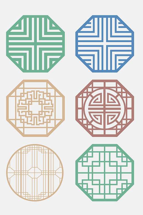 清新中式传统图案窗格免抠素材
