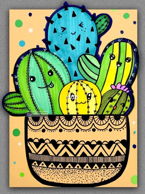 儿童画教程|可爱仙人掌_仙人掌_花盆_儿童画_教程_盆栽_文化_绘画
