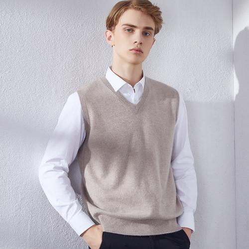 羊绒背心男v领针织马甲羊毛衫秋冬季大码宽松鸡心领无袖毛衣坎肩