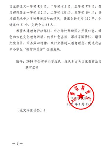 喜报东湖区教科体局在2020年全省中小学红色绿色和古色文化教育活动中