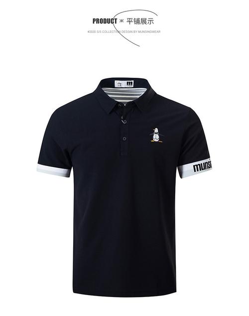 (munsingwear)高尔夫服装男短袖20夏速干t恤条纹高尔夫男装polo衫 bk