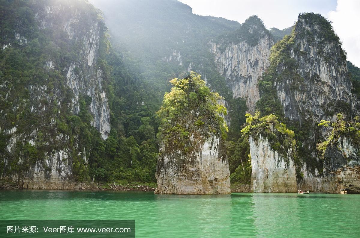 山脉,泰国,桂林,自然美,绿河