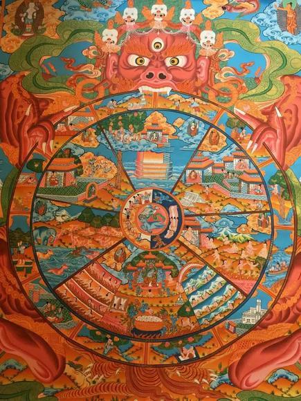 尼泊尔手工绘制唐卡,六道轮回 84*61cm左右