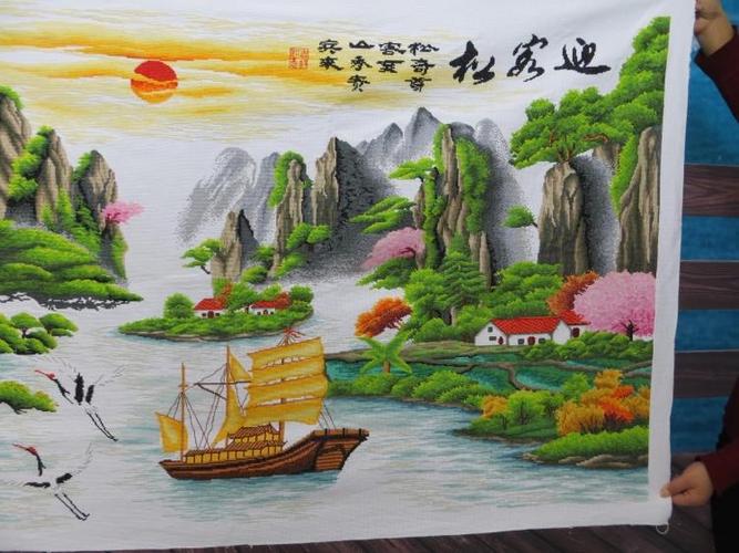 一米五迎客松十字绣成品多少钱