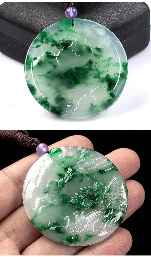 善缘泽缅甸翡翠山水牌吊坠男玉石意境山水玉坠挂件毛衣链