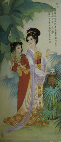 王木兰工笔重彩仕女图