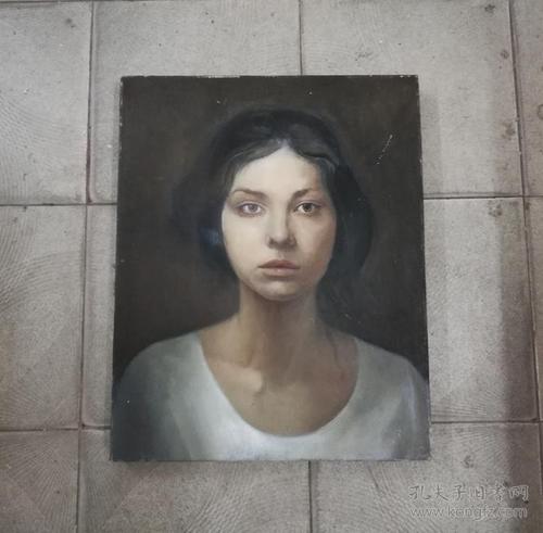 精美的手绘美女肖像旧油画