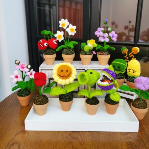 毛线手工编织花卉向日葵钩针盆栽家居摆件仙人掌仿真花