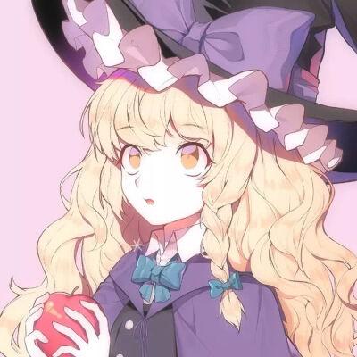 二次元 少女 头像 金发 金瞳 苹果 女巫帽