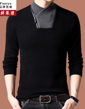羊绒衫黑色165/m> 恒源祥彩羊【品牌男装】男士羊毛衫秋冬款青年潮流