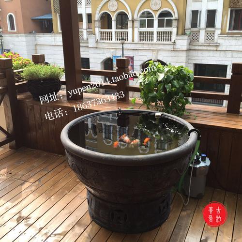 老北京鱼盆 泥盆 黑陶鱼缸 澄江泥 直径一米莲花盆金鱼缸商品图片价格