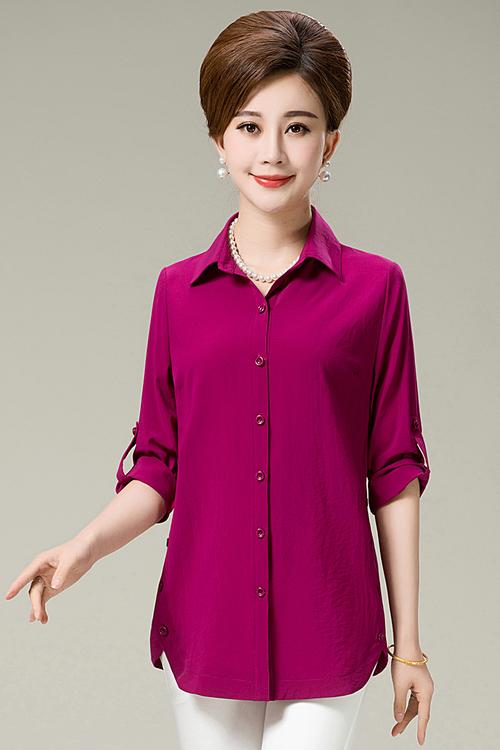 中老年人女装上衣夏季妈妈装网纱中袖t恤中年妇女夏装40-50岁衣服