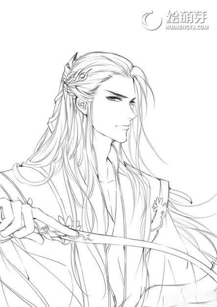 璎珞手绘古代风流韵致王爷习武身姿线稿素材下载