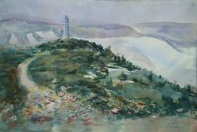 特价:上海著名水彩画家侯秉钧水彩画《 b>革命圣地 /b>延安》53×78cm