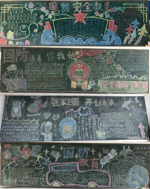 瞧,各班举行了"国防教育"黑板报评选展播活动,大家一起来学习.