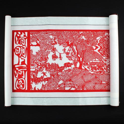 剪纸清明上河图画轴特色民间手工卷轴出国礼品老外剪纸